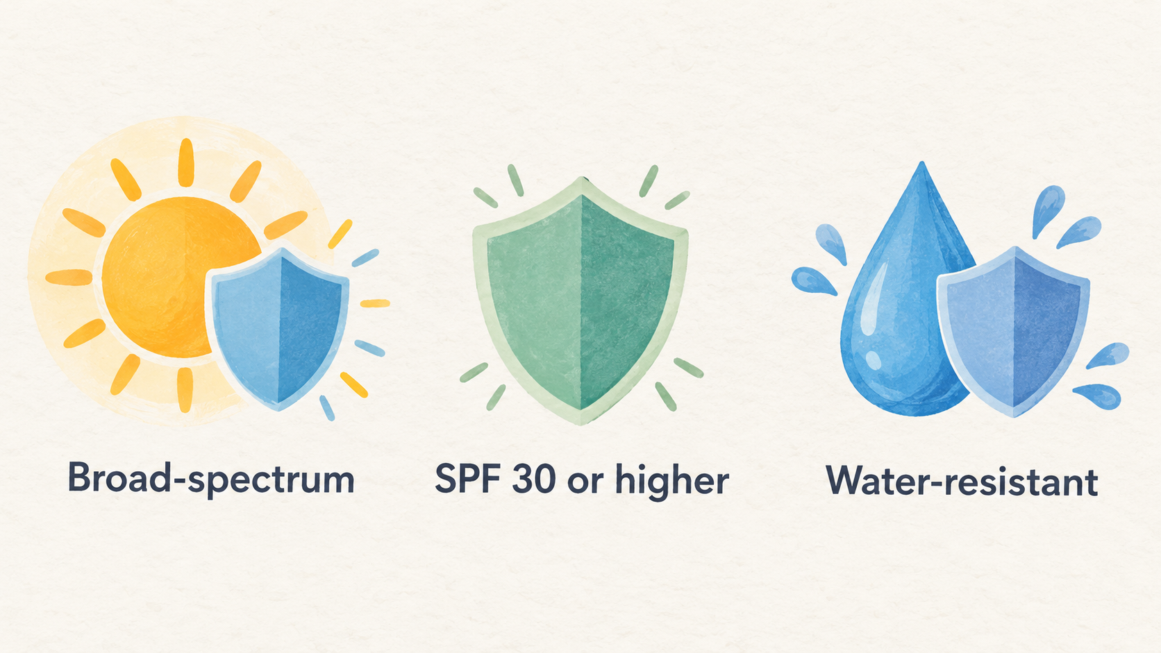 Show what the mineral, chemical and hybrid labels identify, alongside the stated protection conditions shared by all three.